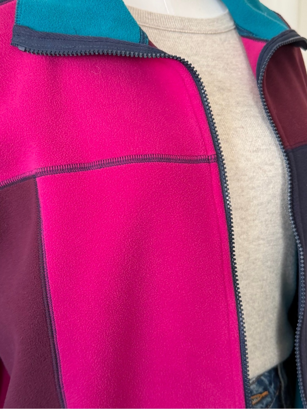 Vintage 1990s Susan Bristol Colorblock Fleece Jacket Coat Medium Retro. - Picture 4 of 11